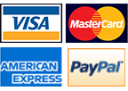 Visa, MasterCard, American Express, and PayPal logos